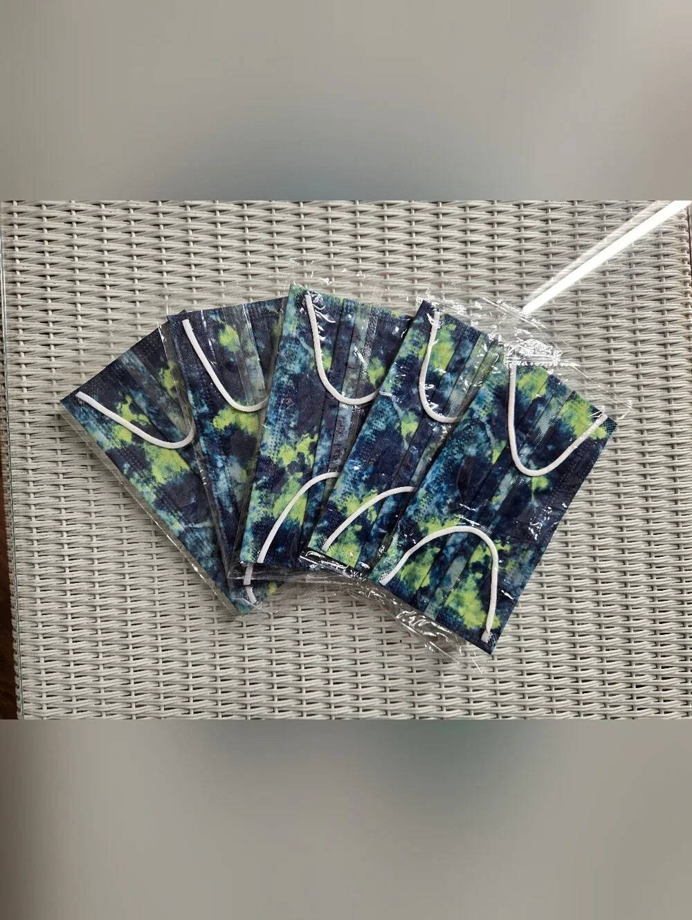 Reusable Tie-Dye Bule and Green Print Face Mask